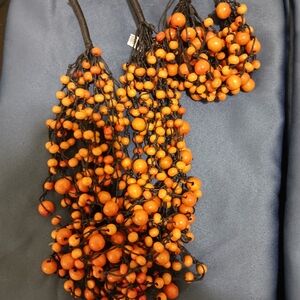 Elegant Wood Orange Beaded Necklace And Bracelet